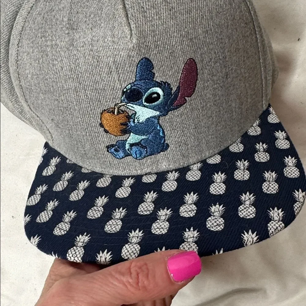 Disney Lilo And Stitch Pineapple Brim Gray and Blue Stitch Baseball Cap.
